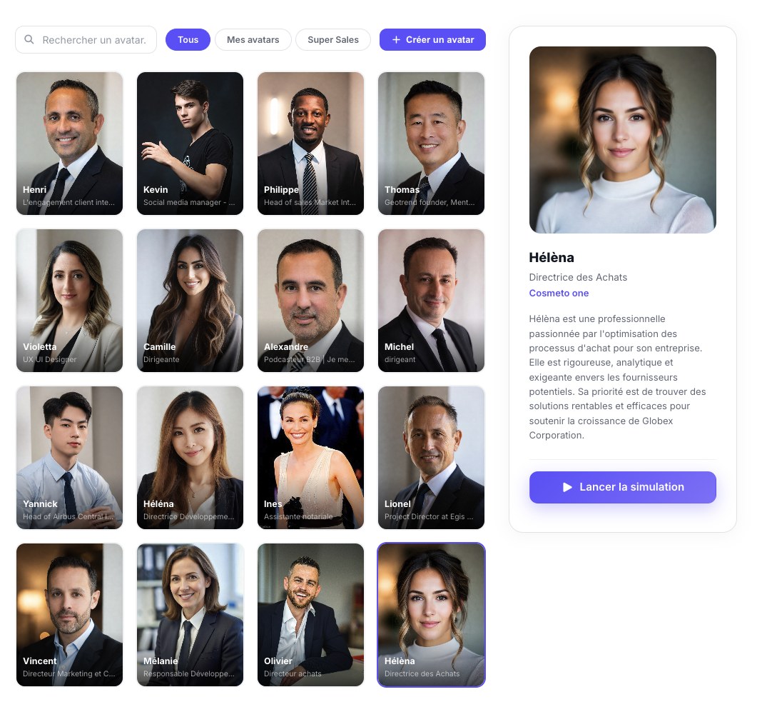 Bibliothèque d'avatars de prospects à sélectionner dans l'interface Super Sales